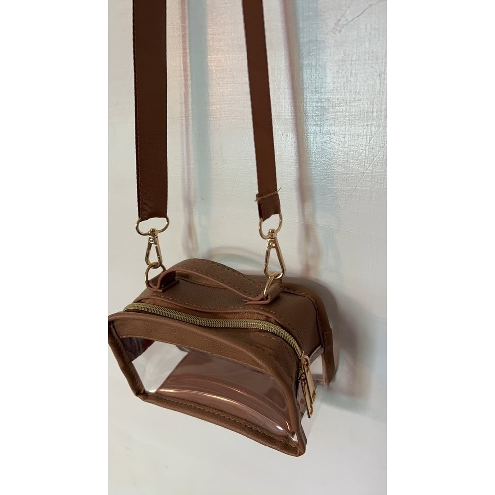 Vintage Style Clear Crossbody Bag with Brown Trim - Picture 2 of 2